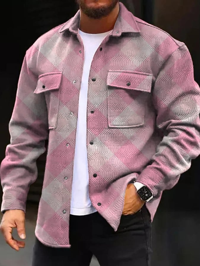 Men'S Fashionable Printed Pocket Button Lapel Jacket