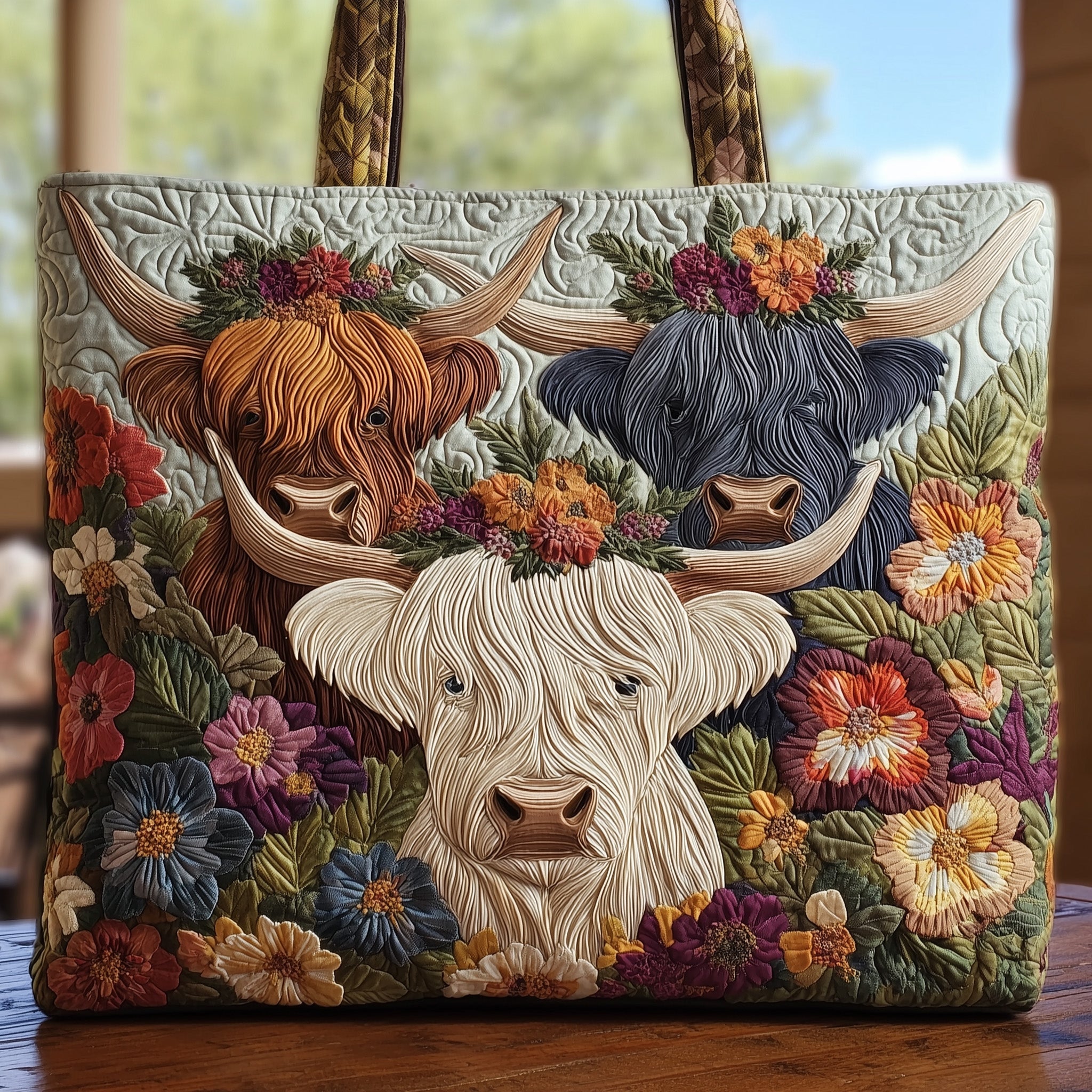 Highland Cow Quilted Tote Bag