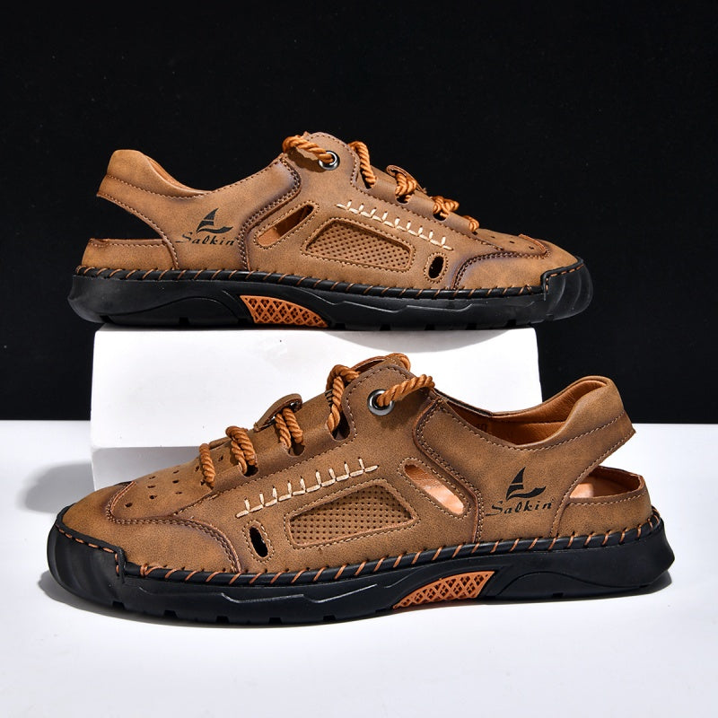 🥇#1 Best-Selling Men's Breathable Leather Sandals – Arch Support, Slip-Resistant, All-Day Comfort, Outdoor Casual Shoes