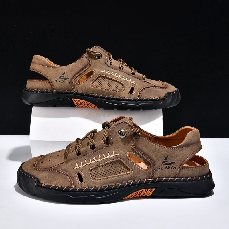 🥇#1 Best-Selling Men's Breathable Leather Sandals – Arch Support, Slip-Resistant, All-Day Comfort, Outdoor Casual Shoes