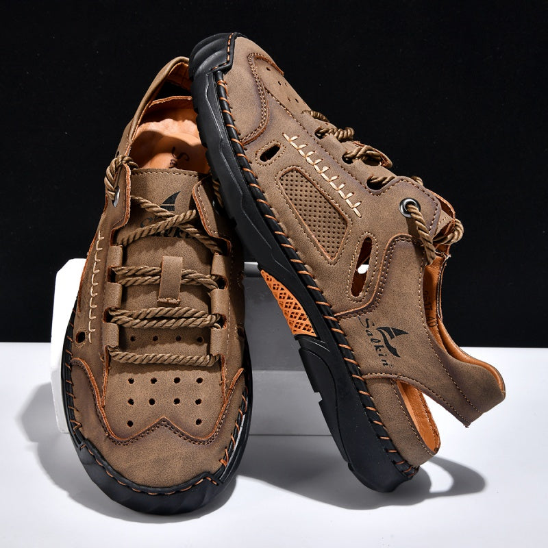 🥇#1 Best-Selling Men's Breathable Leather Sandals – Arch Support, Slip-Resistant, All-Day Comfort, Outdoor Casual Shoes