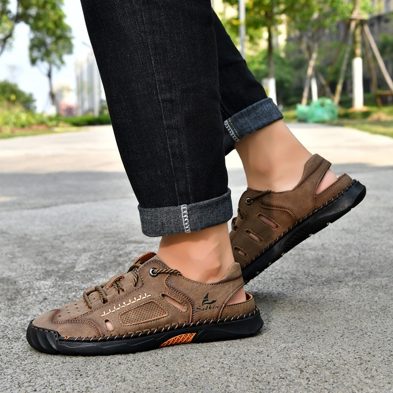 🥇#1 Best-Selling Men's Breathable Leather Sandals – Arch Support, Slip-Resistant, All-Day Comfort, Outdoor Casual Shoes