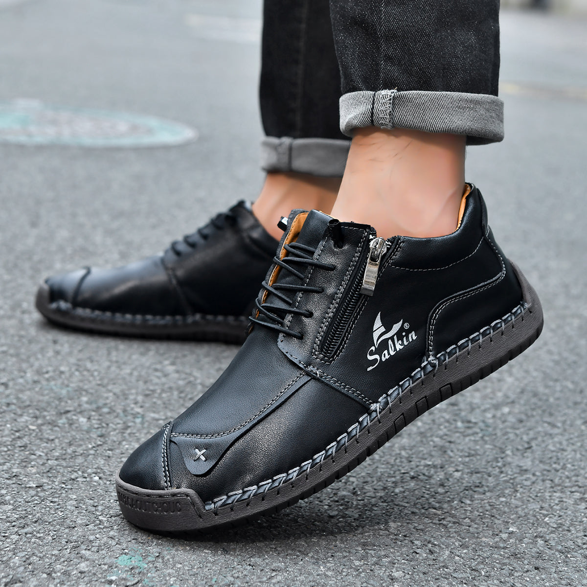 Women's Orthopedic Casual Leather Boots- Wide Toe, Arch Support, Waterproof, Pressure Relief for Everyday&Travel