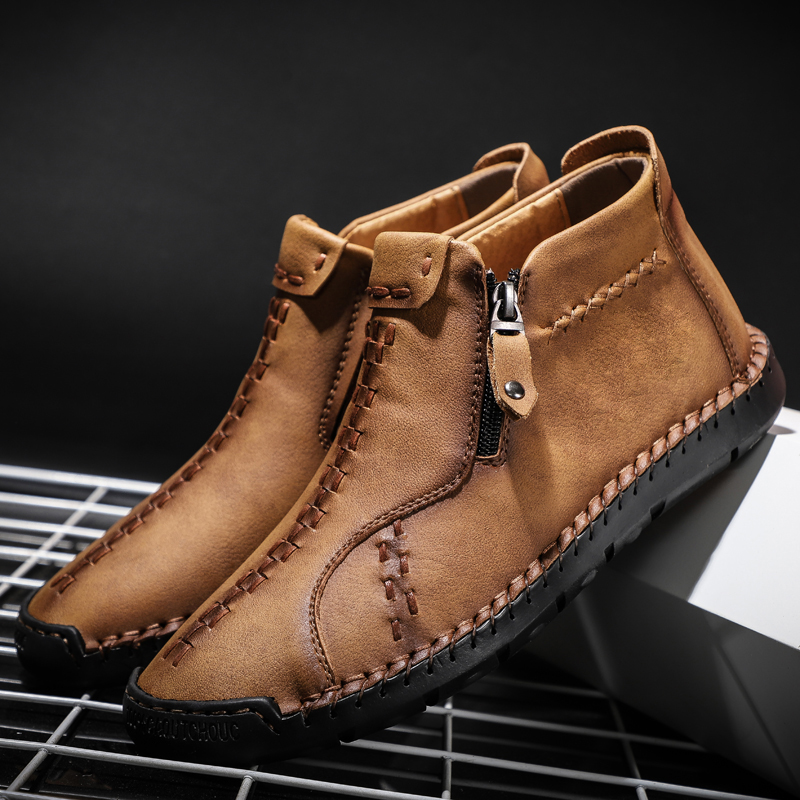Men's Medieval Boots Leather Renaissance Outdoor Casual Fashion Zipper Slip On Orthopedic Boots