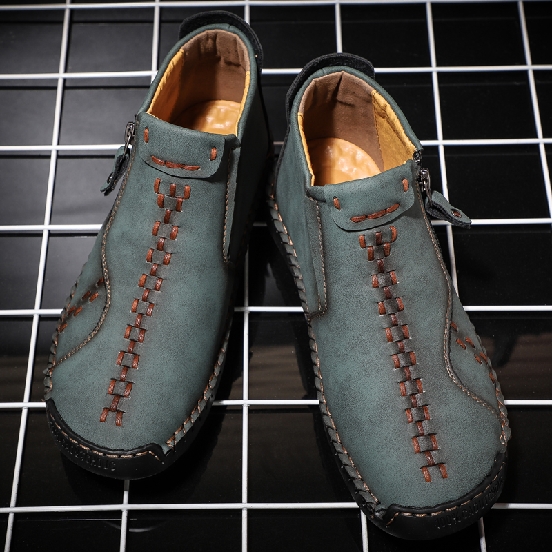 Men's Medieval Boots Leather Renaissance Outdoor Casual Fashion Zipper Slip On Orthopedic Boots