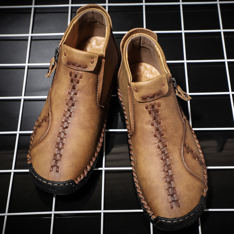 Men's Medieval Boots Leather Renaissance Outdoor Casual Fashion Zipper Slip On Orthopedic Boots