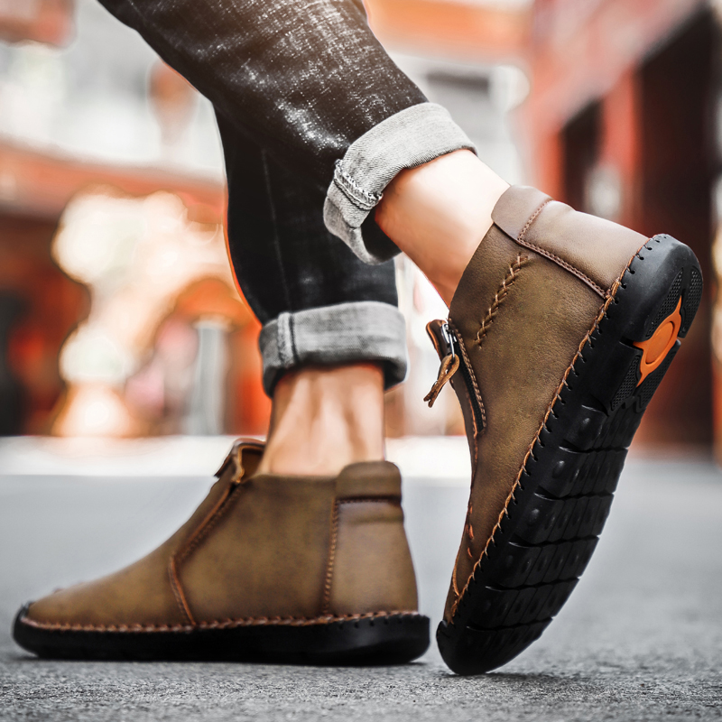 Men's Medieval Boots Leather Renaissance Outdoor Casual Fashion Zipper Slip On Orthopedic Boots