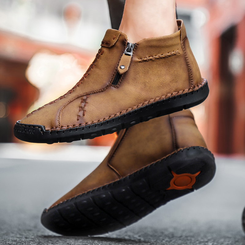 Men's Medieval Boots Leather Renaissance Outdoor Casual Fashion Zipper Slip On Orthopedic Boots