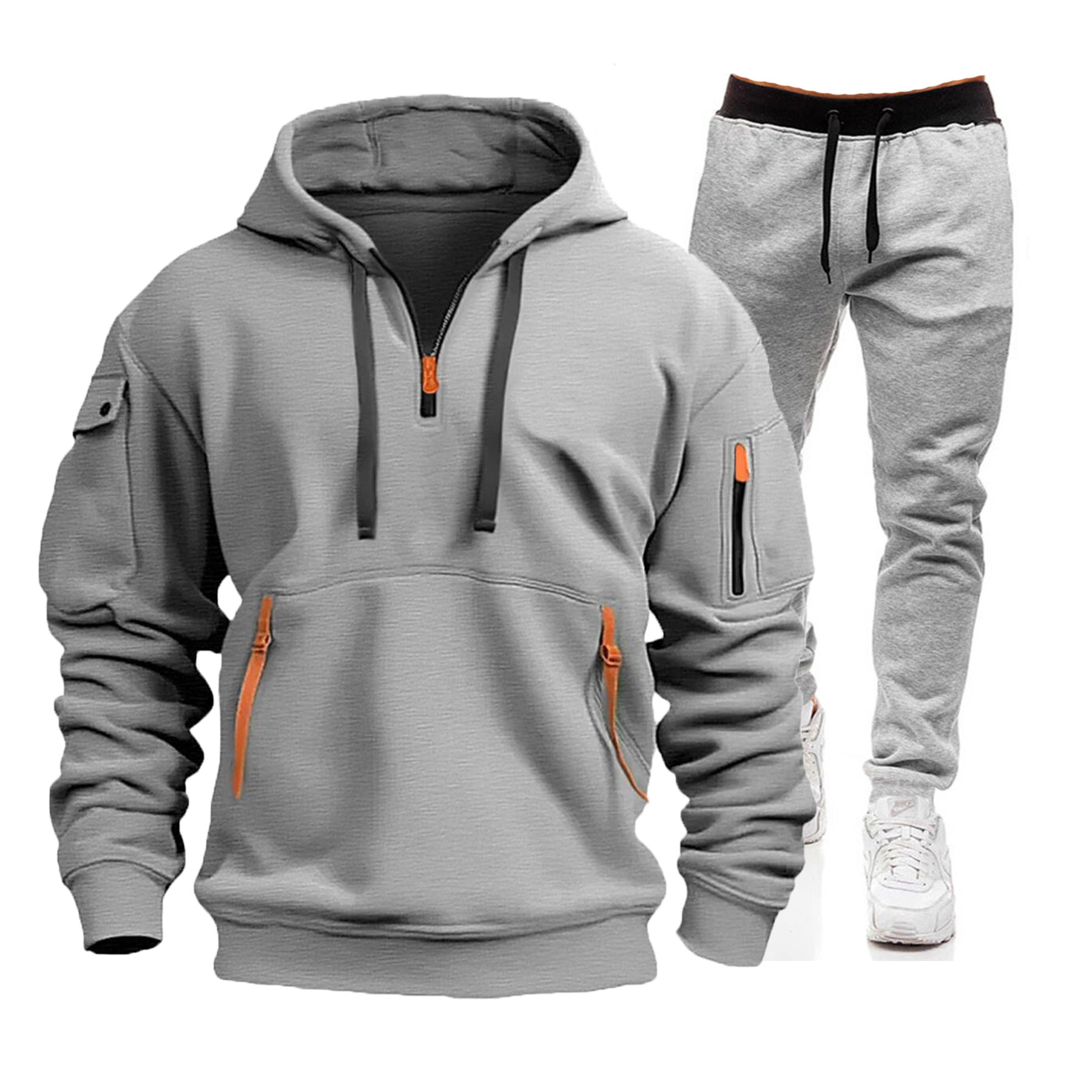 Men's Multi-Pocket Zip-Up Hoodie & Sweatpants Set