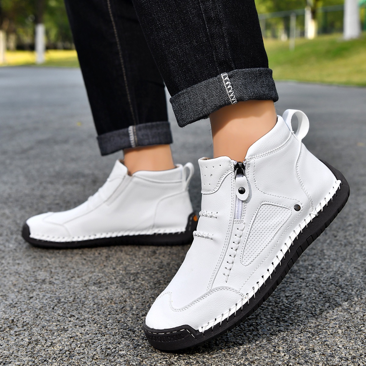 ⏰New Arrival Sale 70% OFF – Men's Handmade Leather Zipper Driving Ankle Boots | Wide Toe, Arch Support, Waterproof, Pressure Relief, Non-Slip Comfort for Everyday & Travel