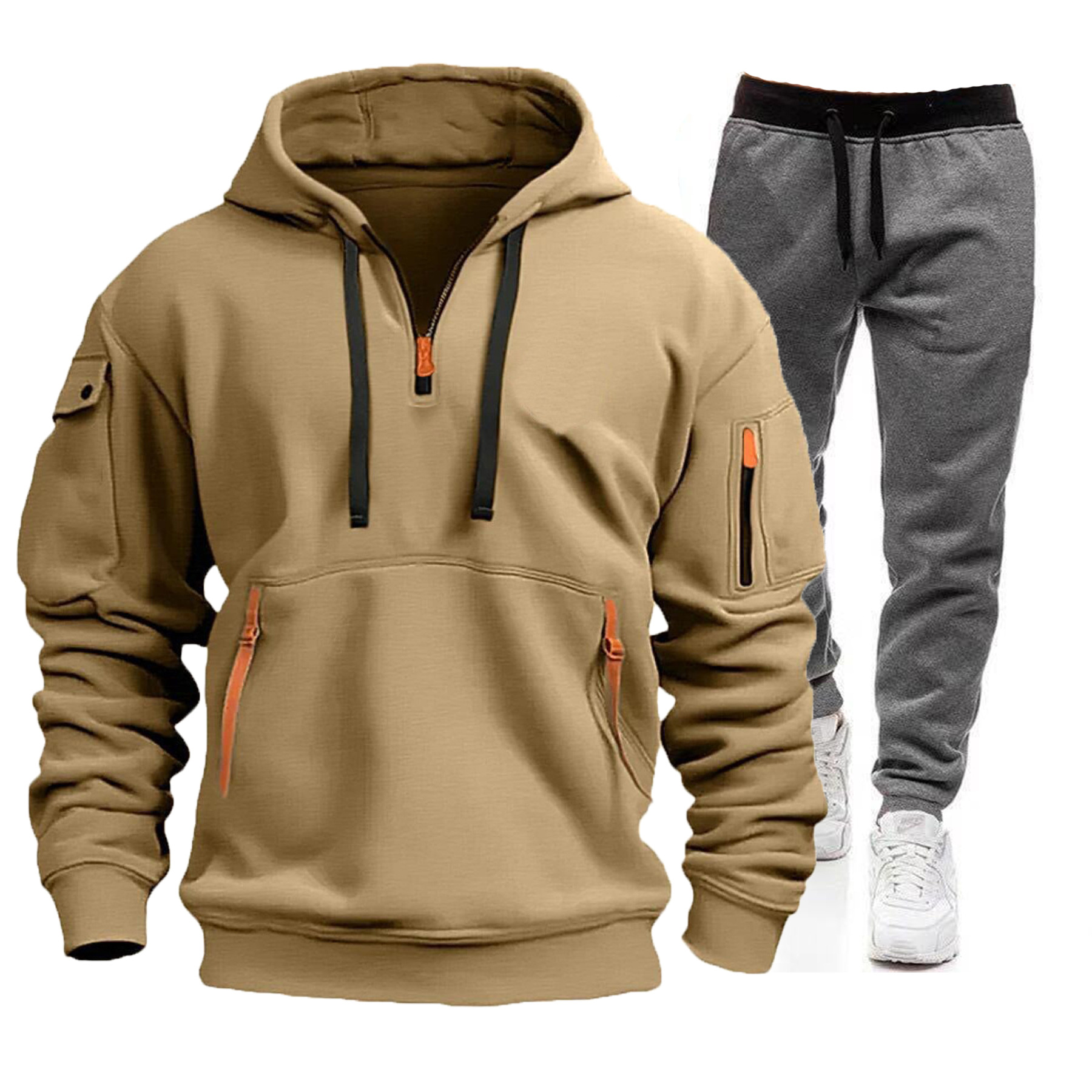 Men's Multi-Pocket Zip-Up Hoodie & Sweatpants Set