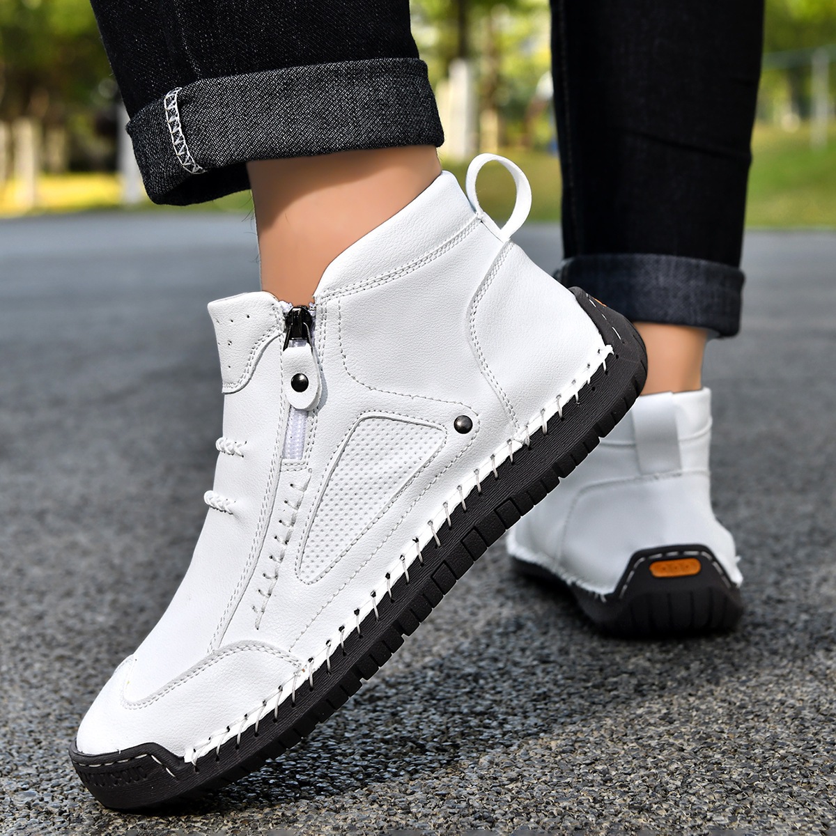 ⏰New Arrival Sale 70% OFF – Men's Handmade Leather Zipper Driving Ankle Boots | Wide Toe, Arch Support, Waterproof, Pressure Relief, Non-Slip Comfort for Everyday & Travel