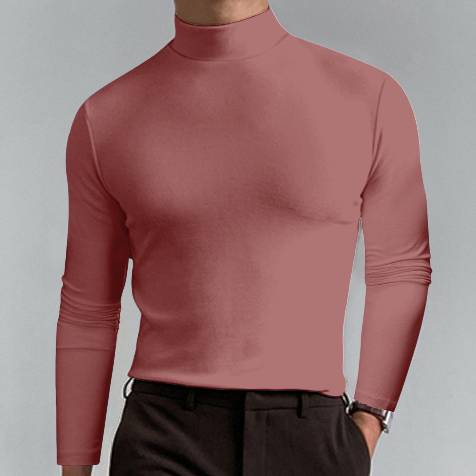 🎁Hot Sale🎁2024 New In💝Mens High Neck Slim Fit Long Sleeve T-shirt