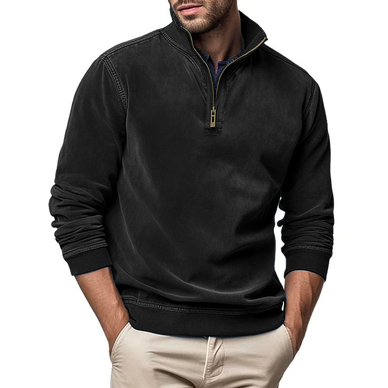 Men's Business Loose Henry Collar Suede Zipper Polo