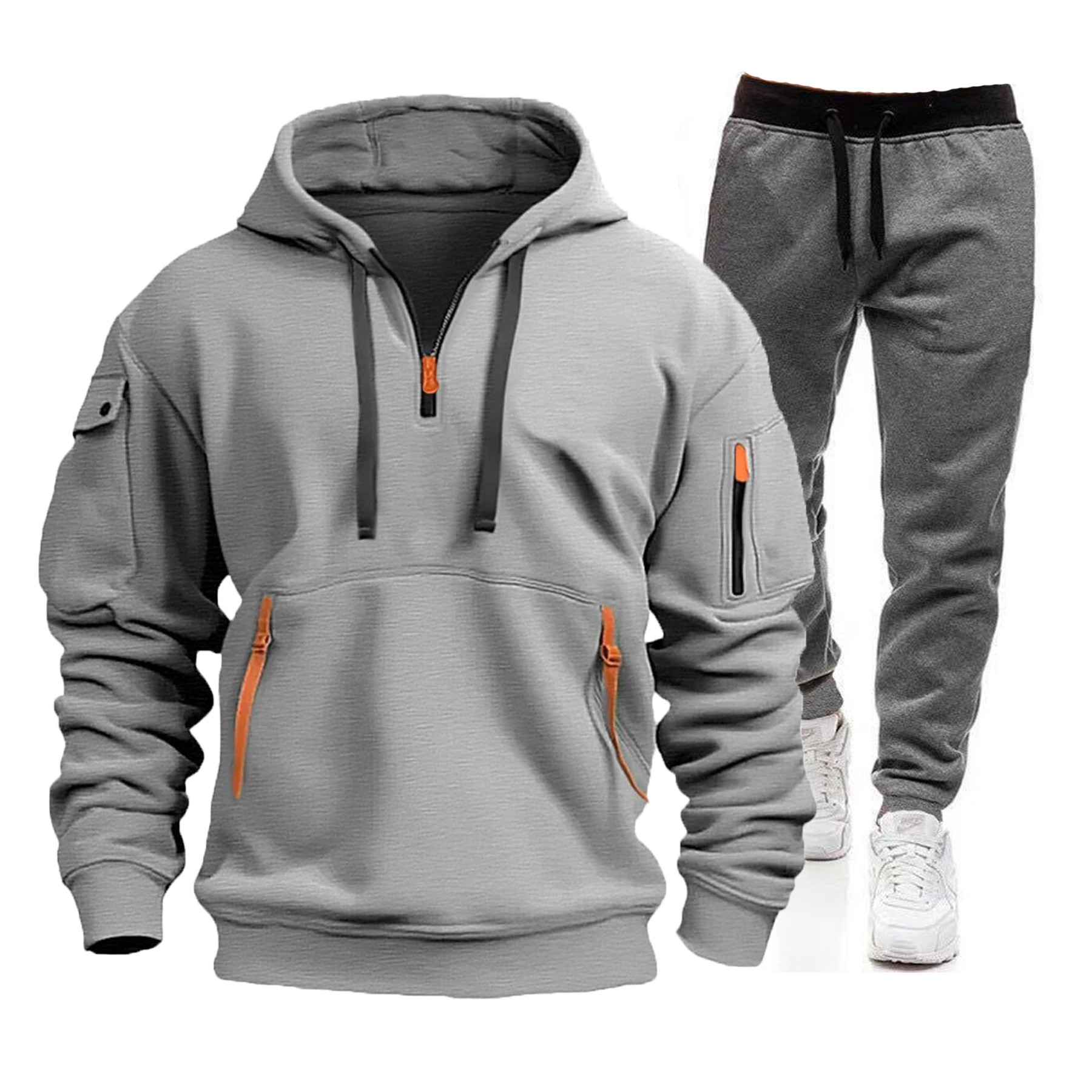 Men's Multi-Pocket Zip-Up Hoodie & Sweatpants Set