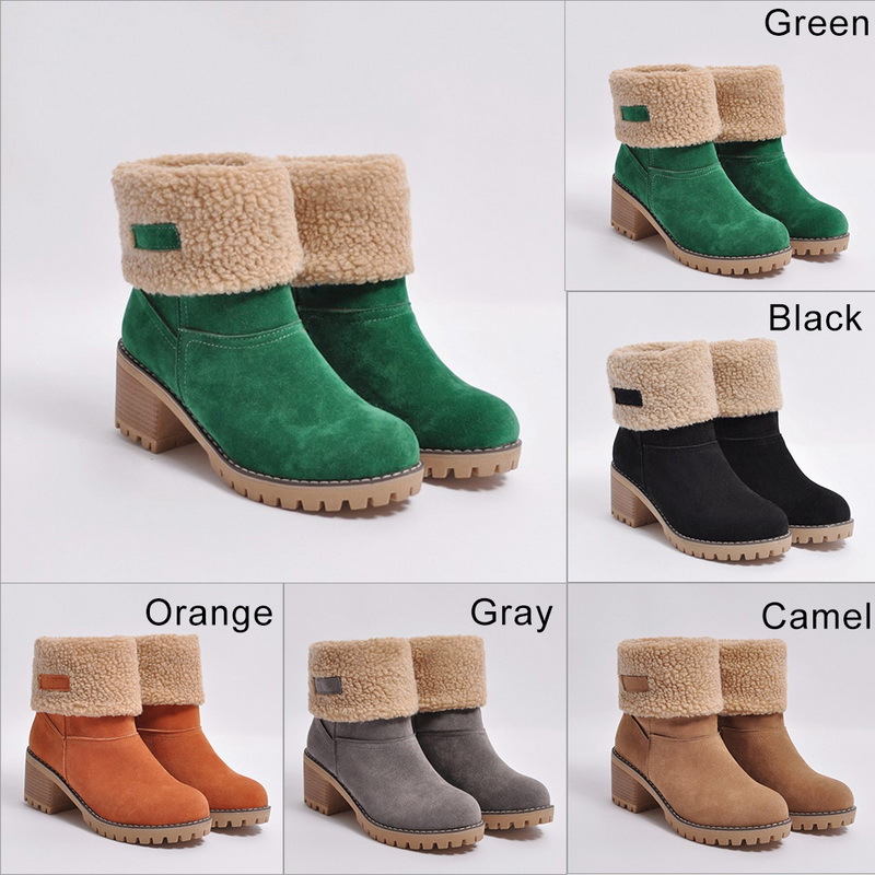 Women's Chunky Heel Round Toe Snow Boots