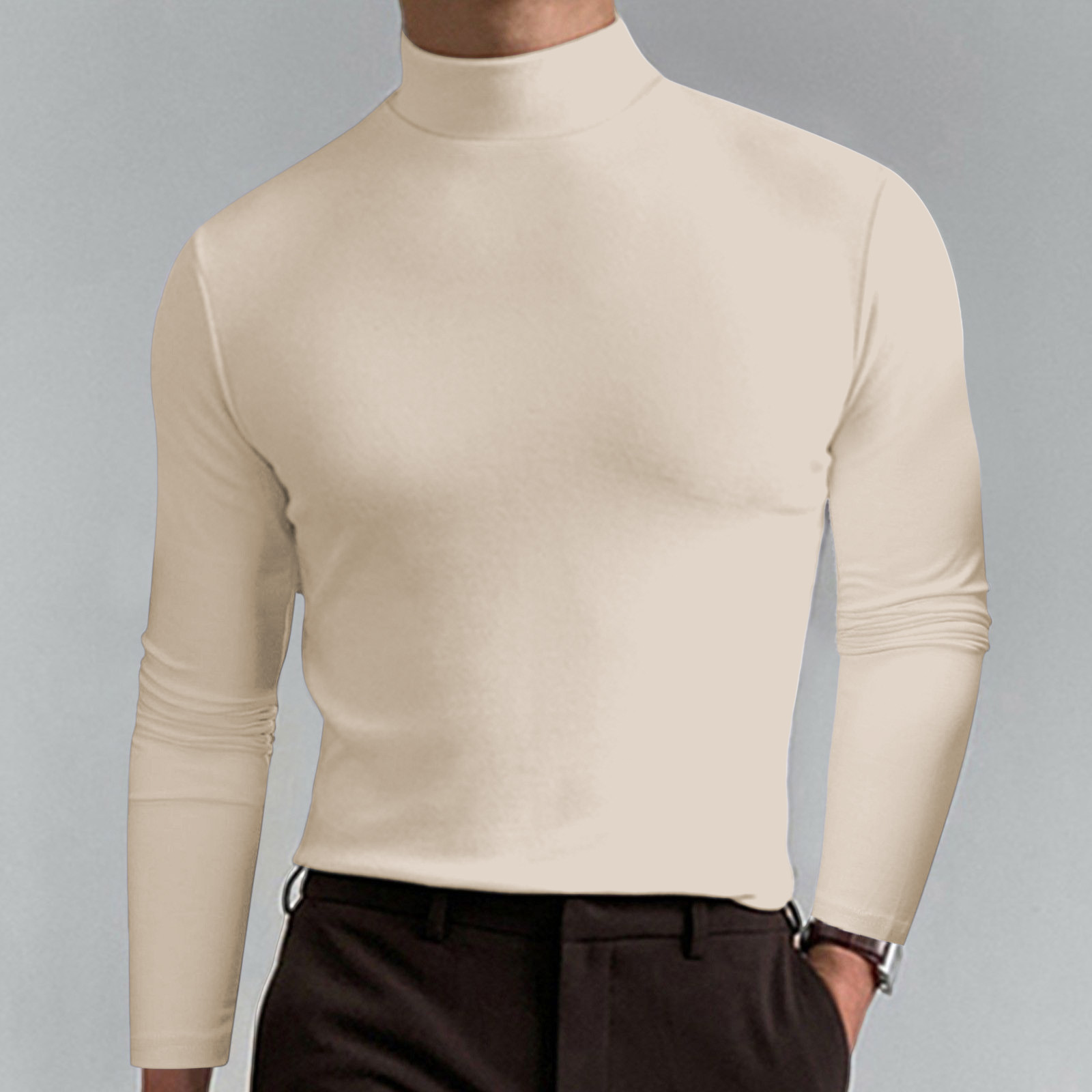 🎁Hot Sale🎁2024 New In💝Mens High Neck Slim Fit Long Sleeve T-shirt