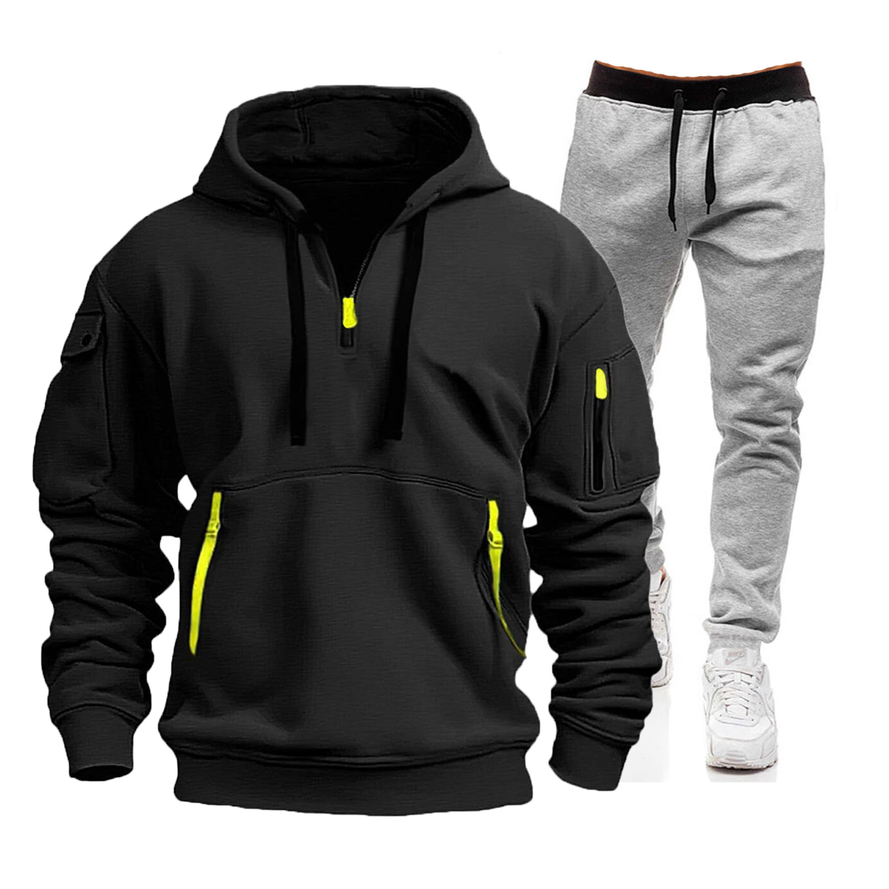 Men's Multi-Pocket Zip-Up Hoodie & Sweatpants Set