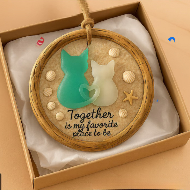 "Together Is My Favorite Place to Be” Sea Glass Cat Beach Ornament