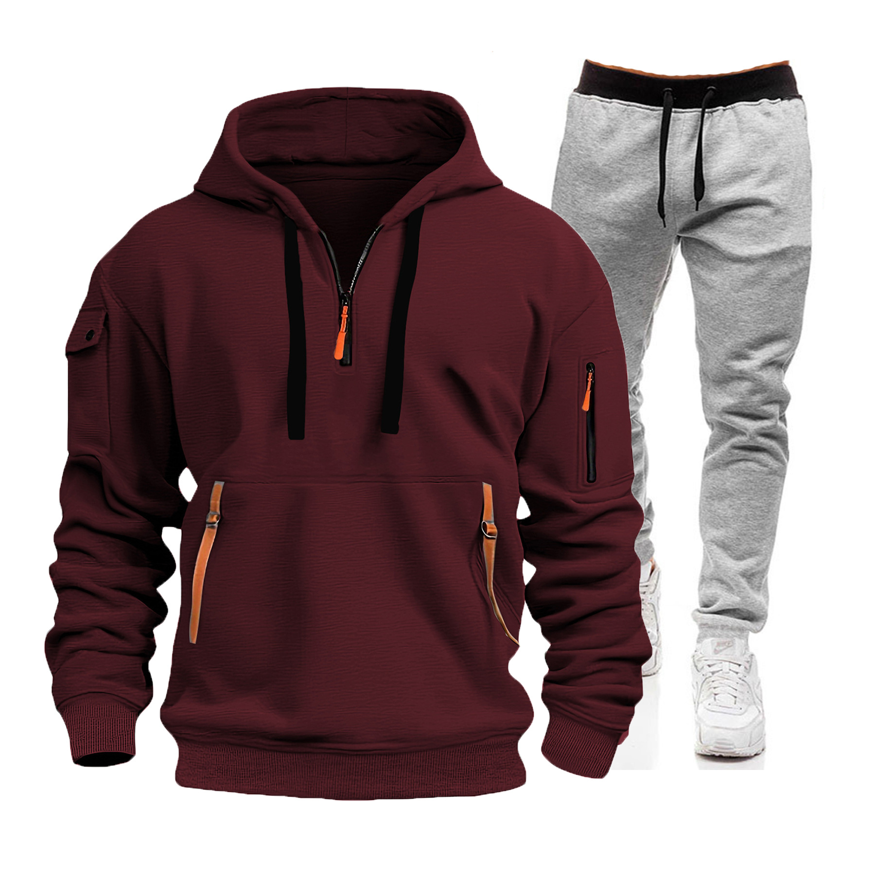 Men's Multi-Pocket Zip-Up Hoodie & Sweatpants Set