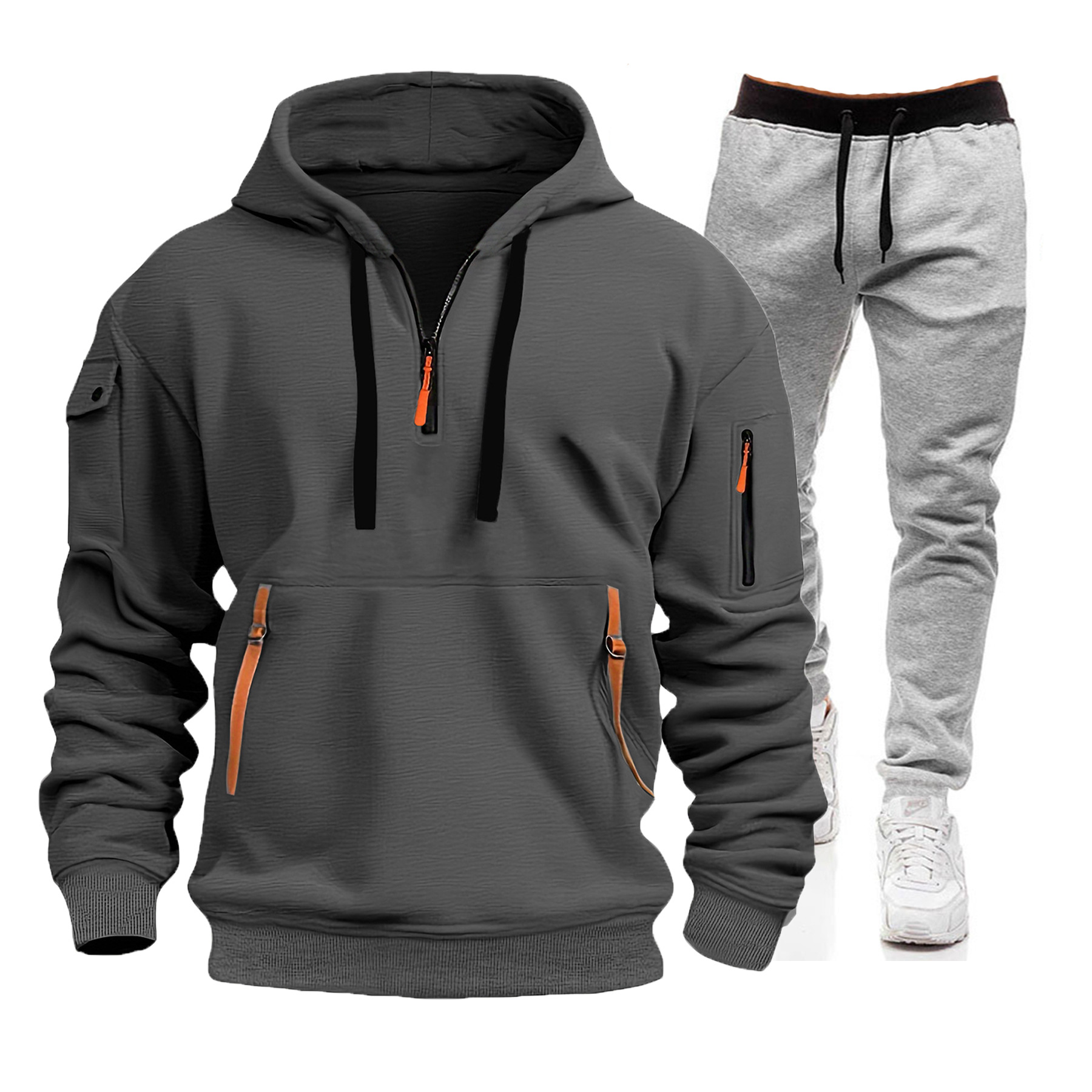 Men's Multi-Pocket Zip-Up Hoodie & Sweatpants Set