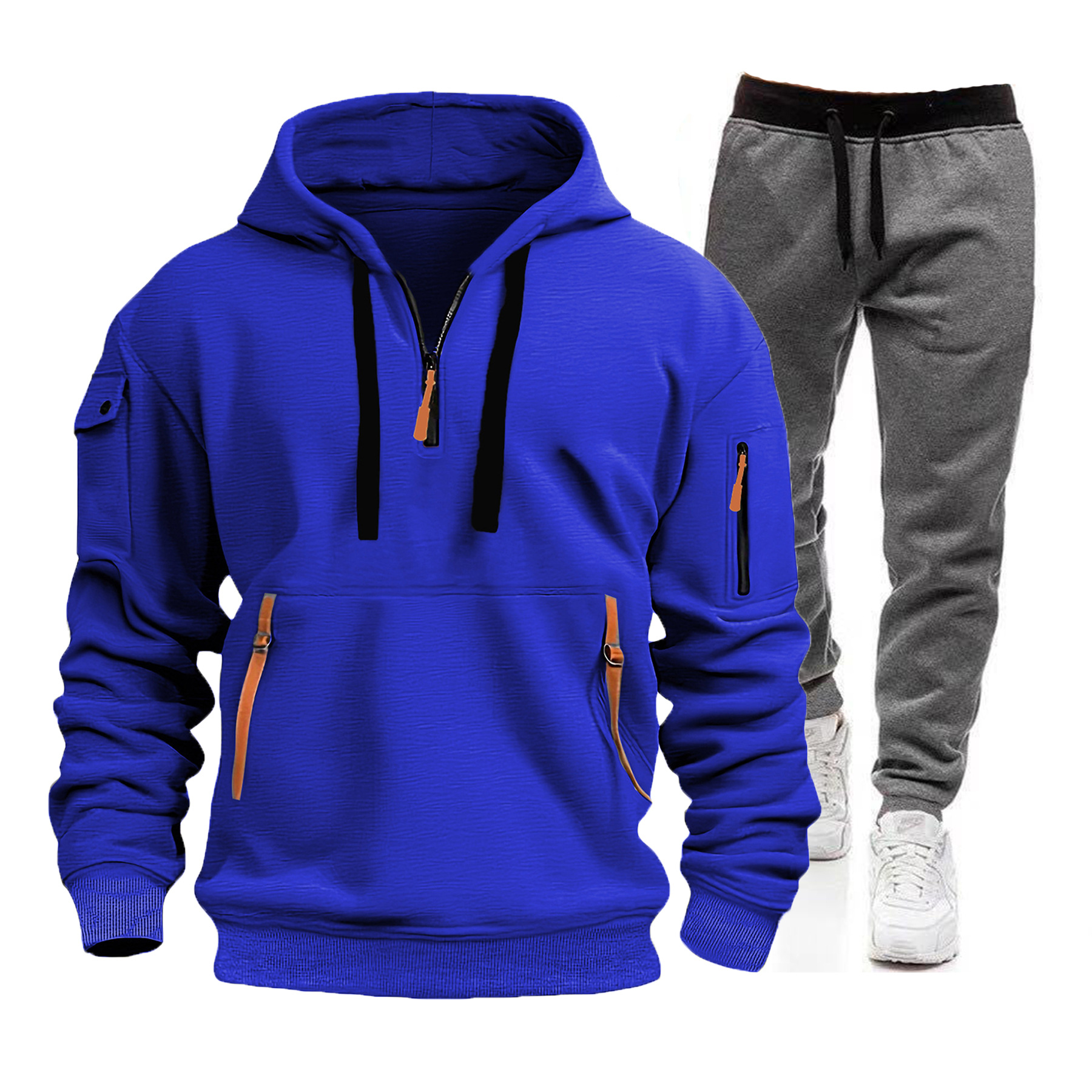 Men's Multi-Pocket Zip-Up Hoodie & Sweatpants Set