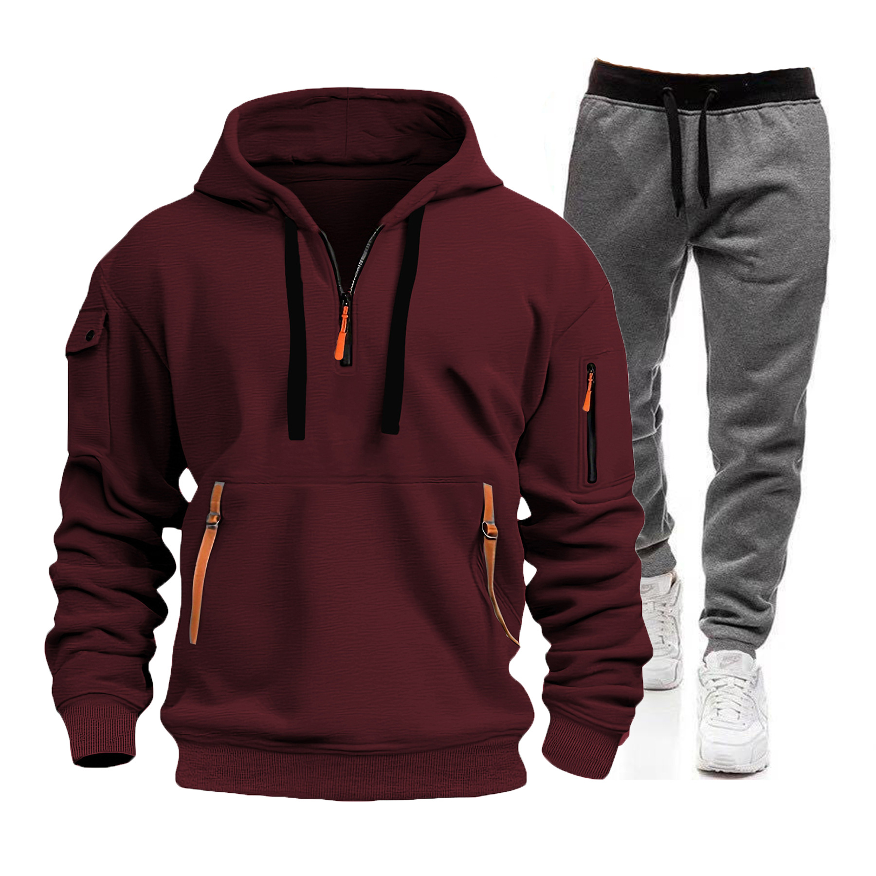Men's Multi-Pocket Zip-Up Hoodie & Sweatpants Set