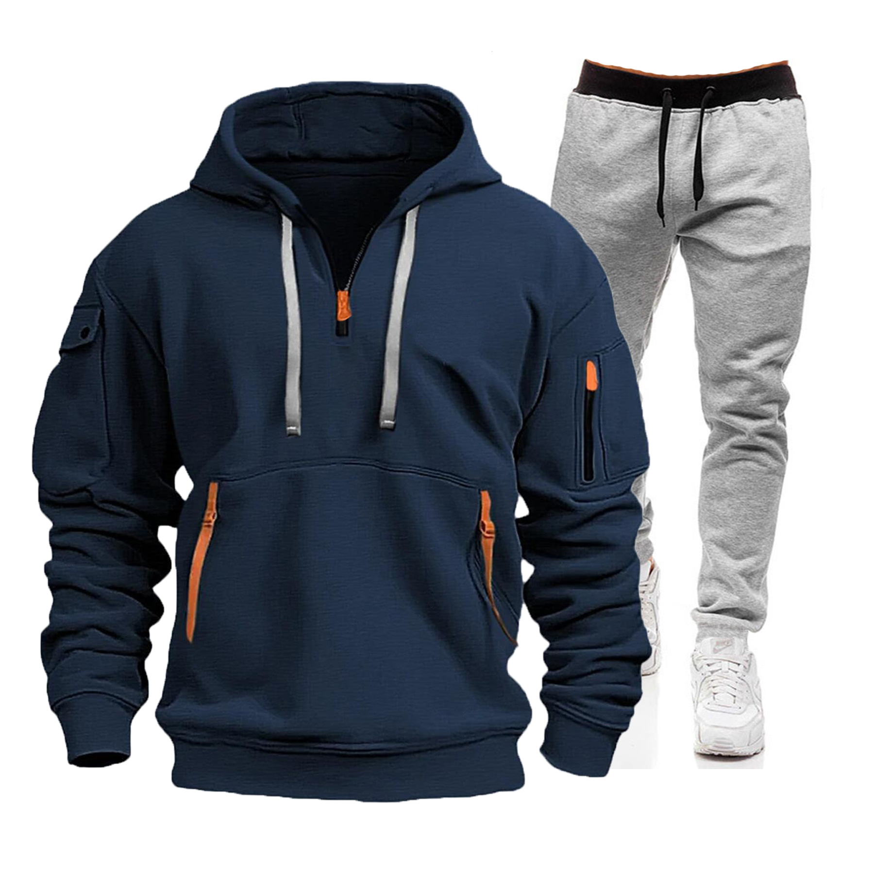 Men's Multi-Pocket Zip-Up Hoodie & Sweatpants Set