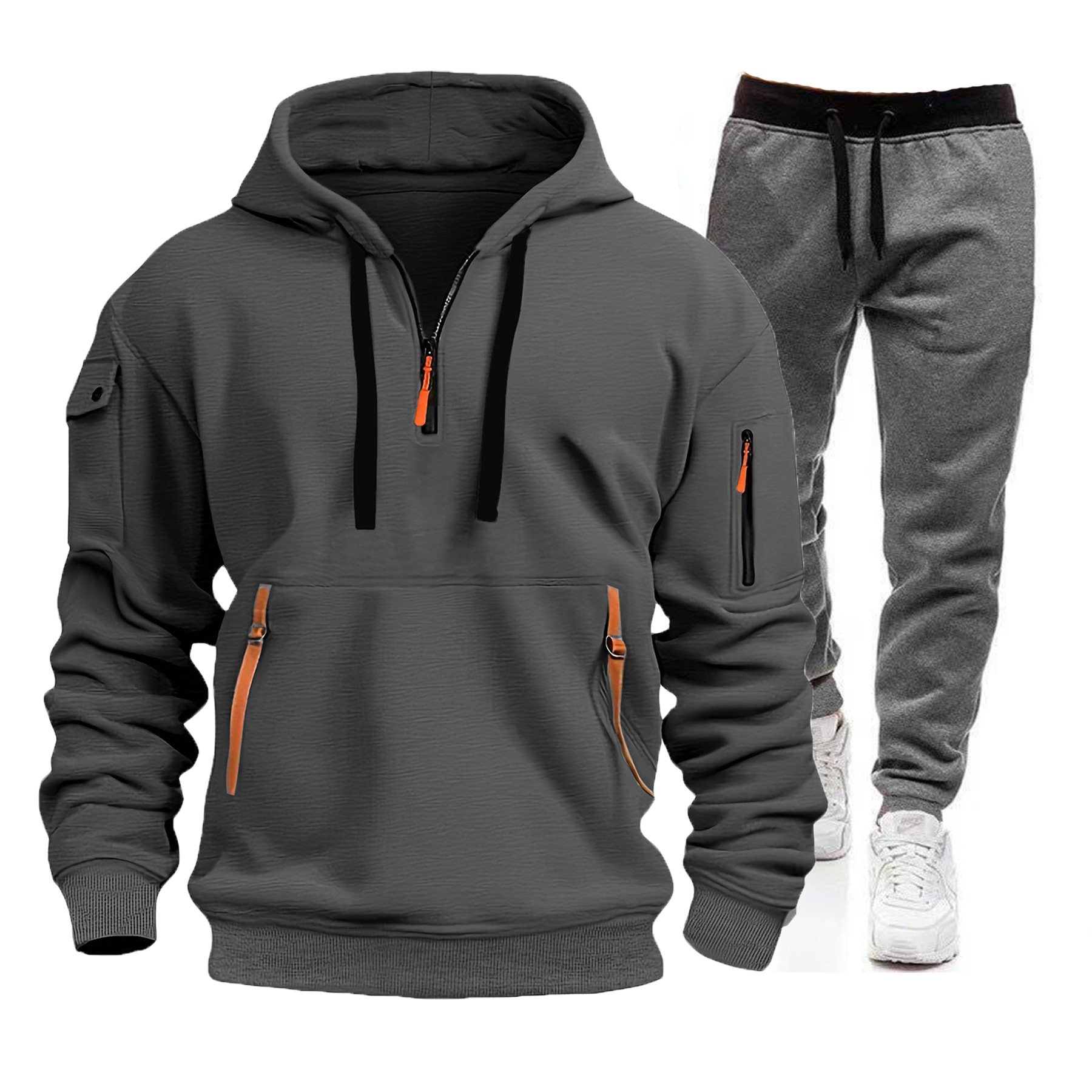 Men's Multi-Pocket Zip-Up Hoodie & Sweatpants Set