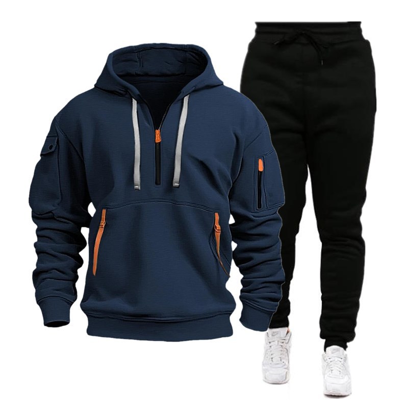 Men's Multi-Pocket Zip-Up Hoodie & Sweatpants Set
