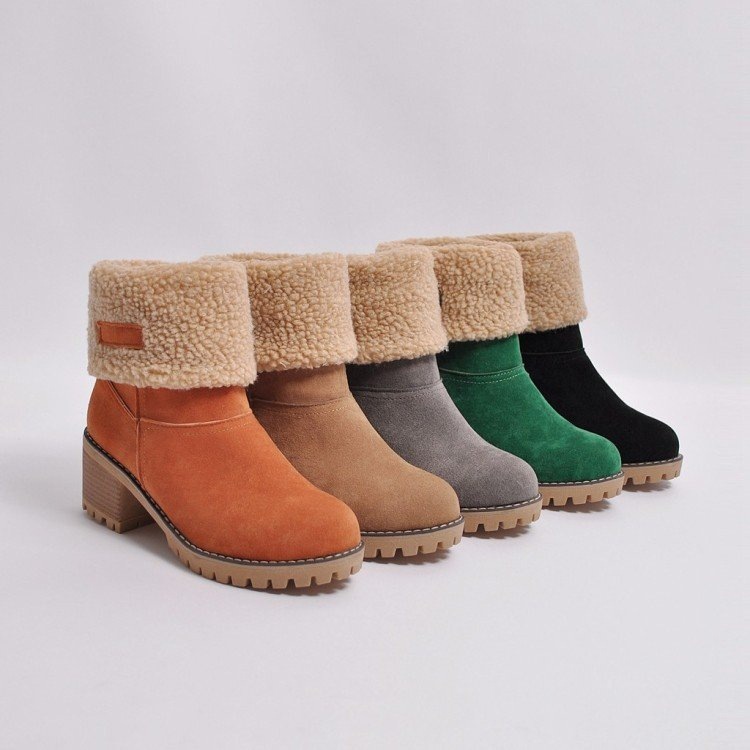 Women's Chunky Heel Round Toe Snow Boots