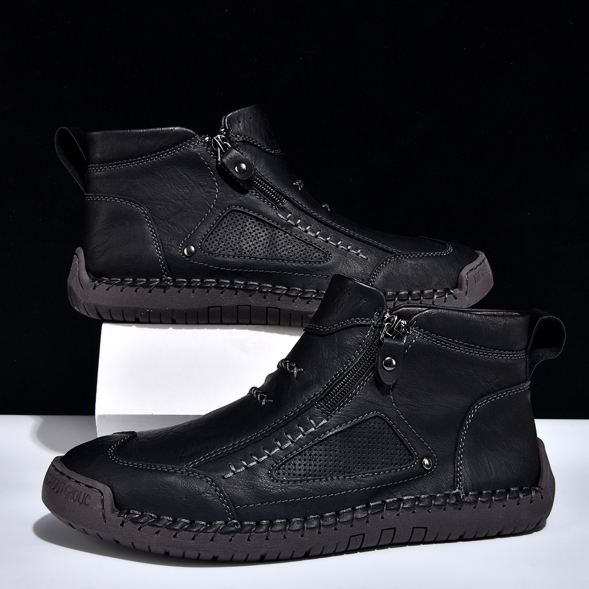 ⏰New Arrival Sale 70% OFF – Men's Handmade Leather Zipper Driving Ankle Boots | Wide Toe, Arch Support, Waterproof, Pressure Relief, Non-Slip Comfort for Everyday & Travel