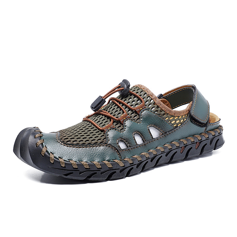 Men Genuine Hand Stitching Breathable Mesh Casual Soft Sandals