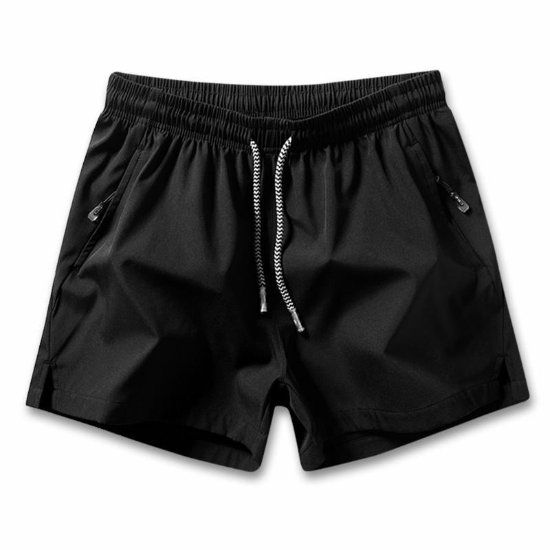 Men's Plain Solid Color Drawstring Short Pants,Zip Pocket