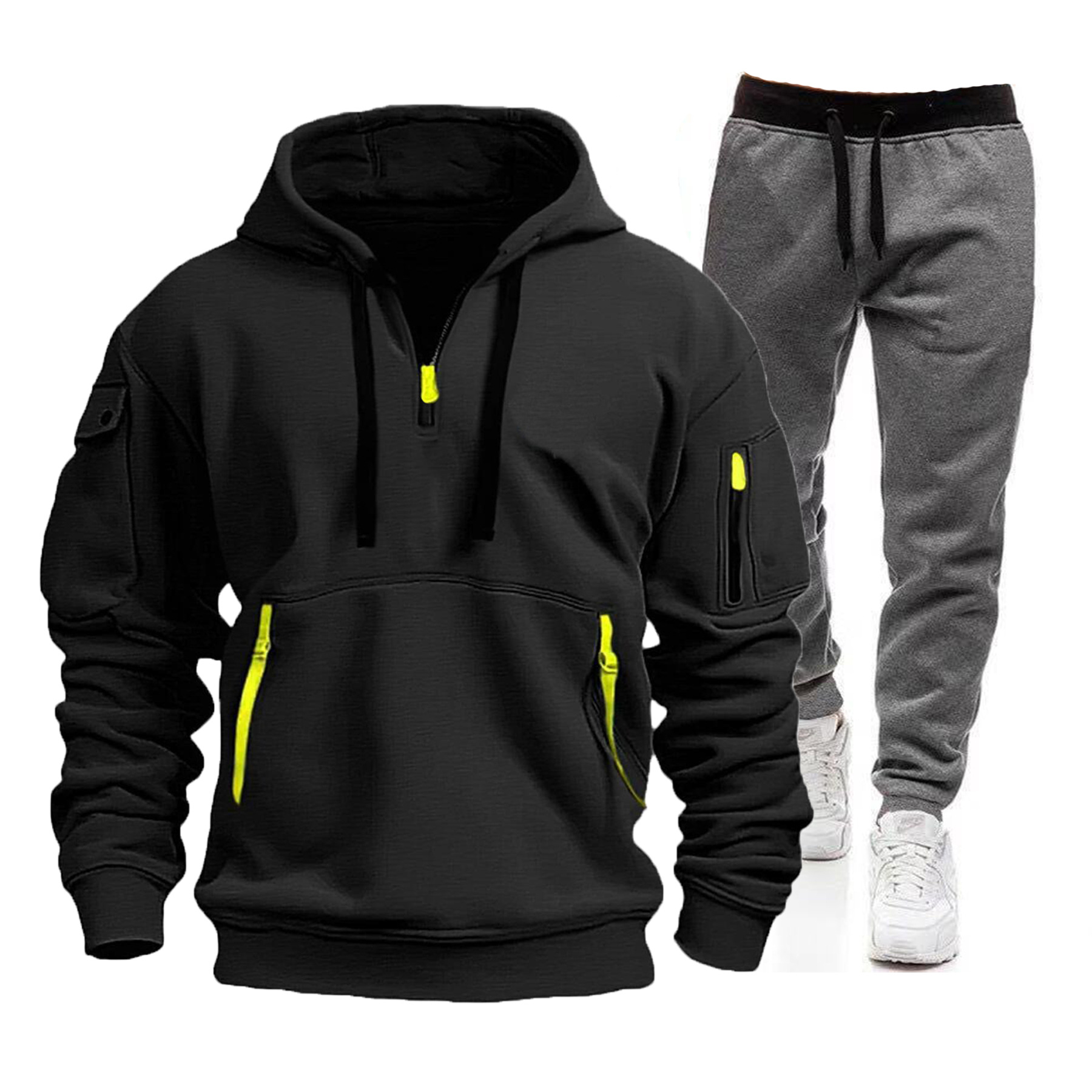 Men's Multi-Pocket Zip-Up Hoodie & Sweatpants Set