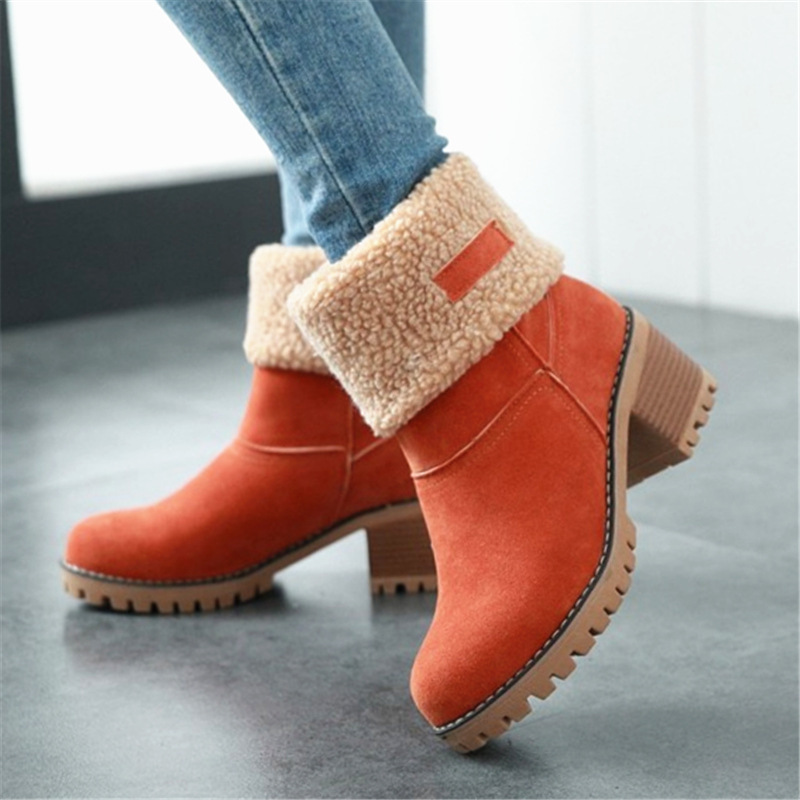 Women's Chunky Heel Round Toe Snow Boots