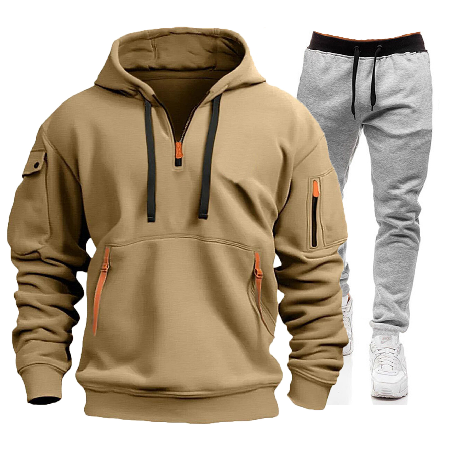 Men's Multi-Pocket Zip-Up Hoodie & Sweatpants Set