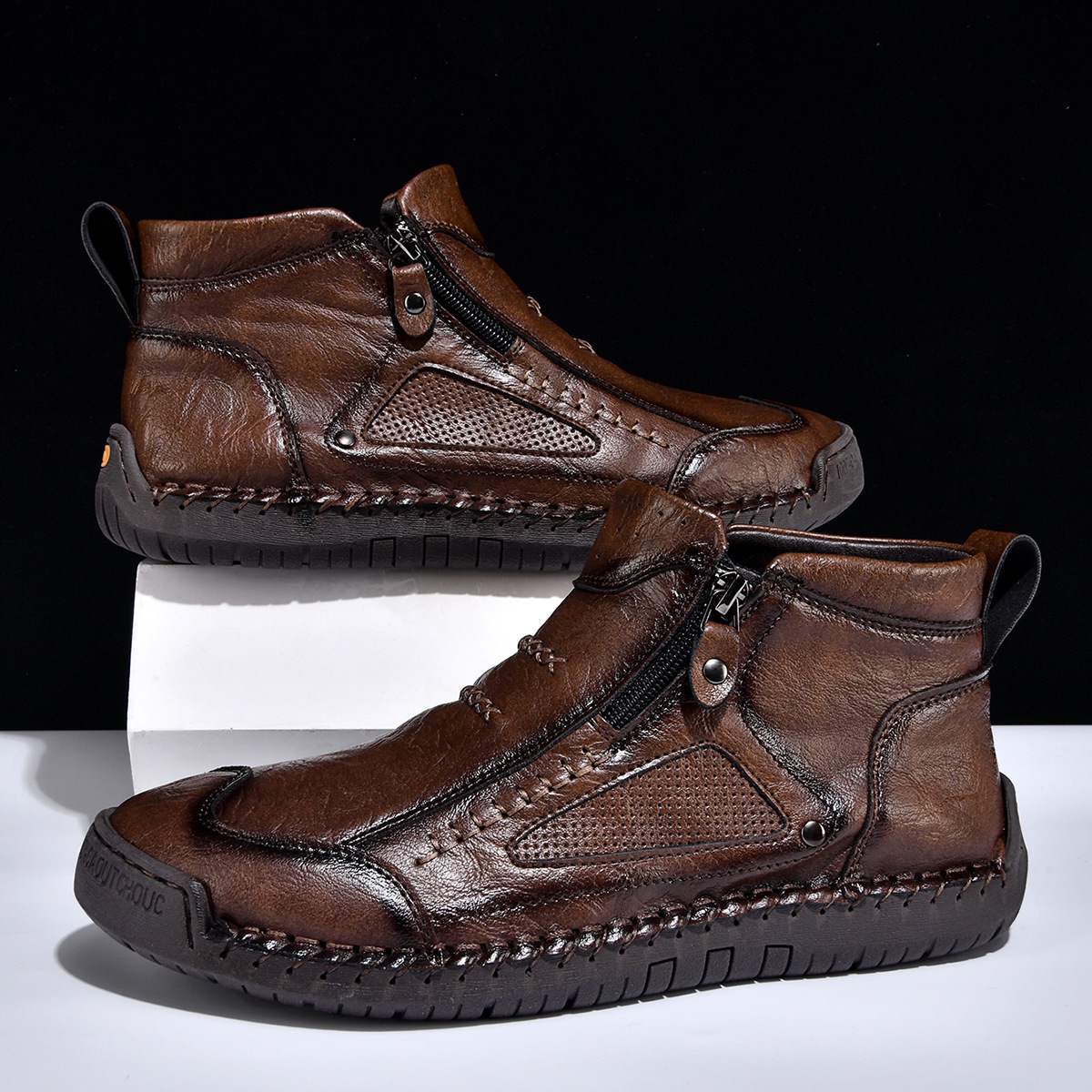 ⏰New Arrival Sale 70% OFF – Men's Handmade Leather Zipper Driving Ankle Boots | Wide Toe, Arch Support, Waterproof, Pressure Relief, Non-Slip Comfort for Everyday & Travel