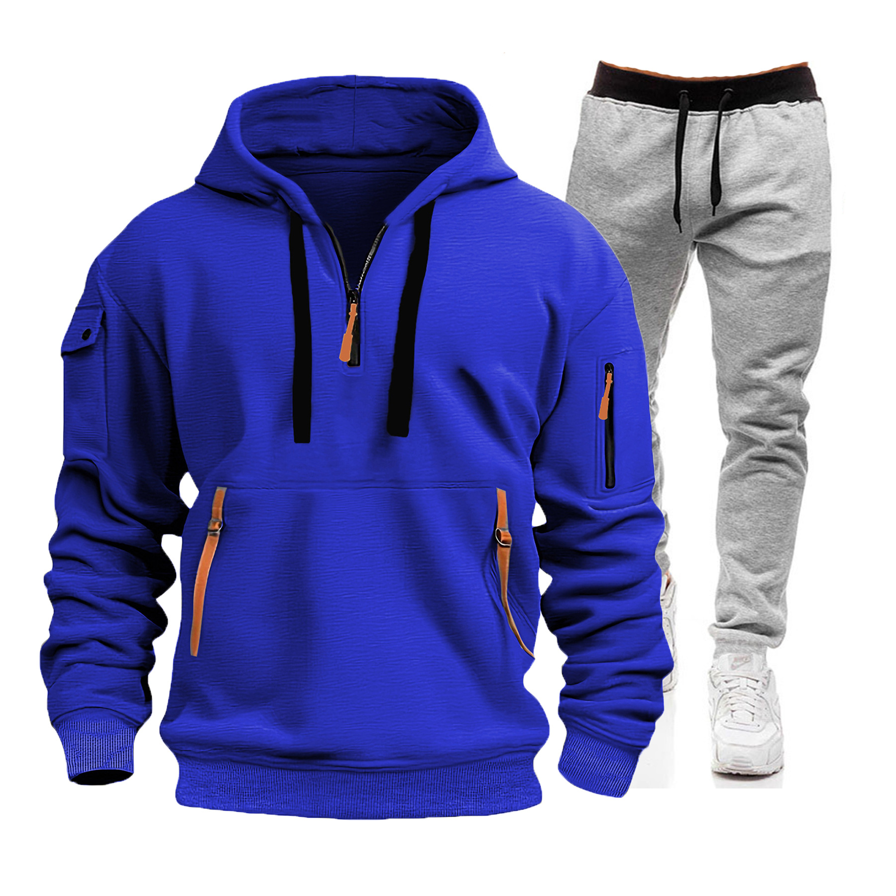 Men's Multi-Pocket Zip-Up Hoodie & Sweatpants Set