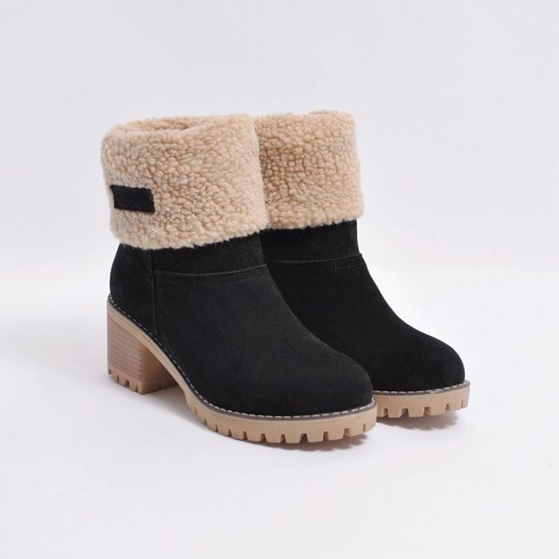 Women's Chunky Heel Round Toe Snow Boots