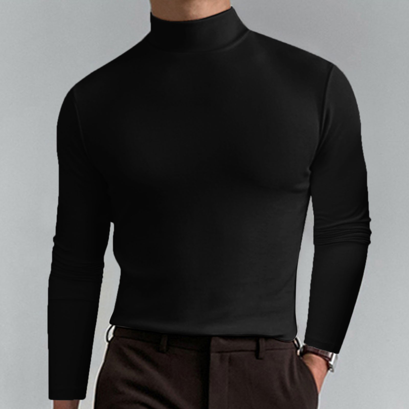 🎁Hot Sale🎁2024 New In💝Mens High Neck Slim Fit Long Sleeve T-shirt