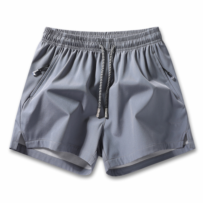 Men's Plain Solid Color Drawstring Short Pants,Zip Pocket