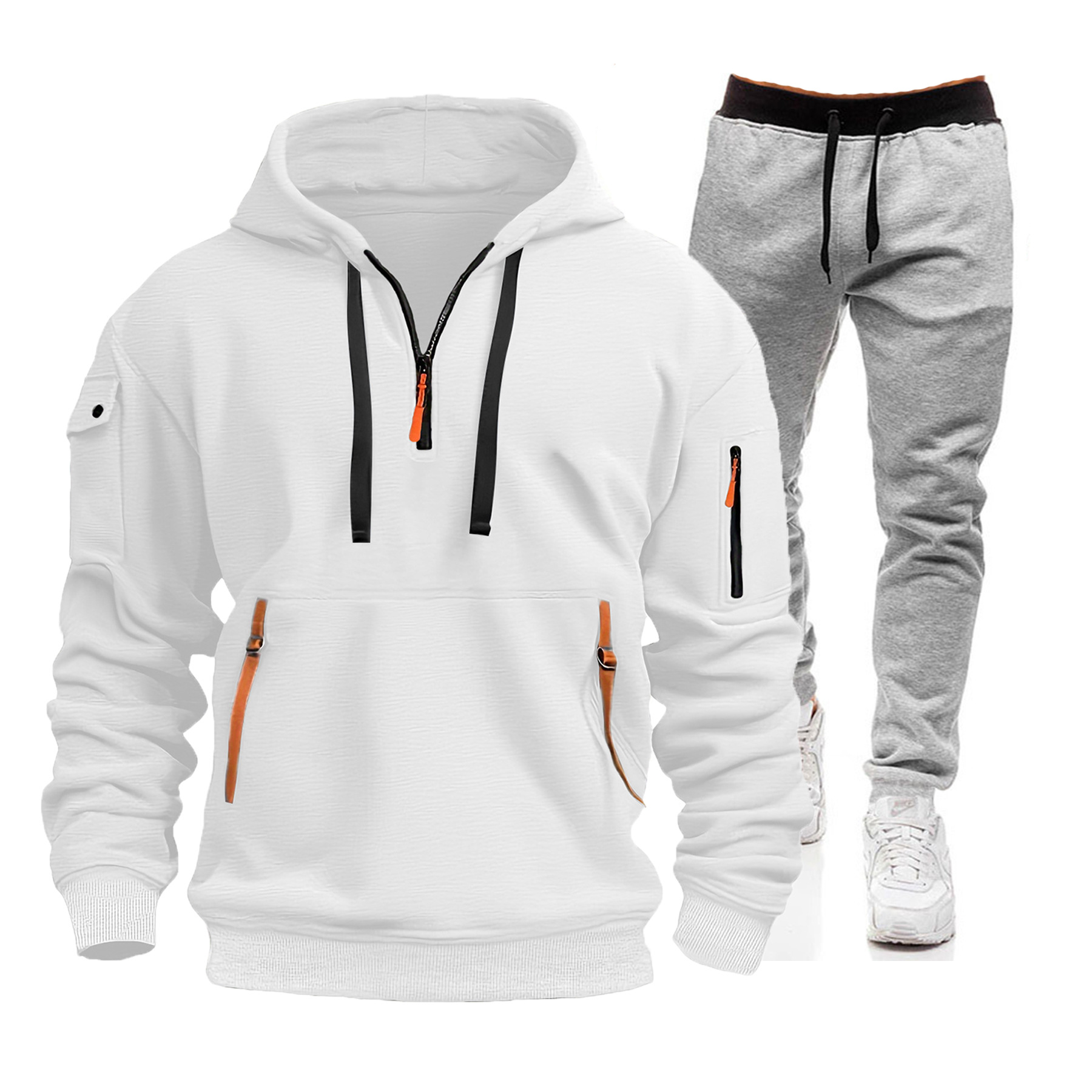 Men's Multi-Pocket Zip-Up Hoodie & Sweatpants Set