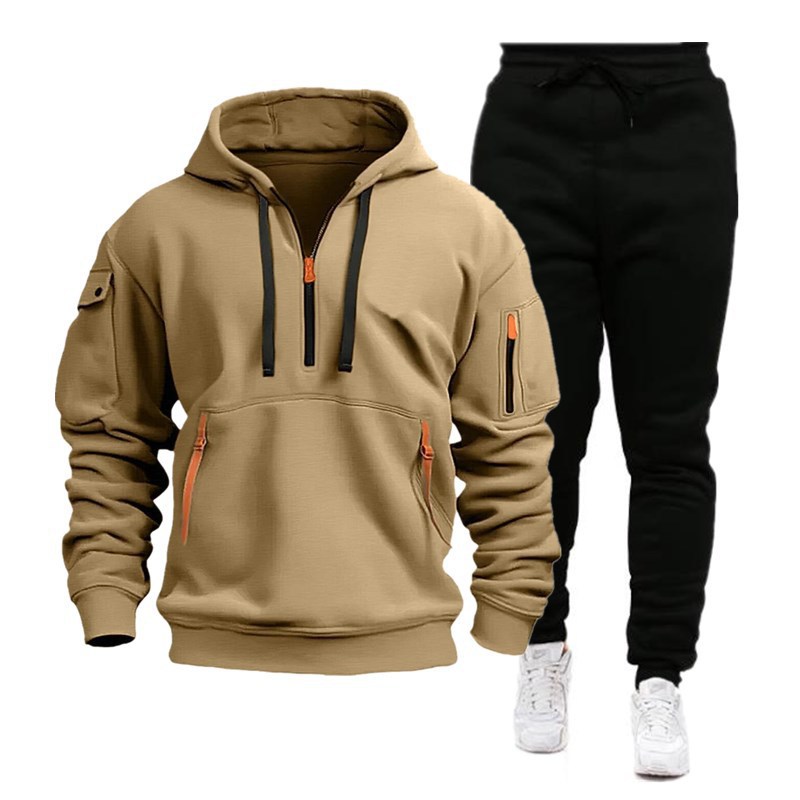 Men's Multi-Pocket Zip-Up Hoodie & Sweatpants Set