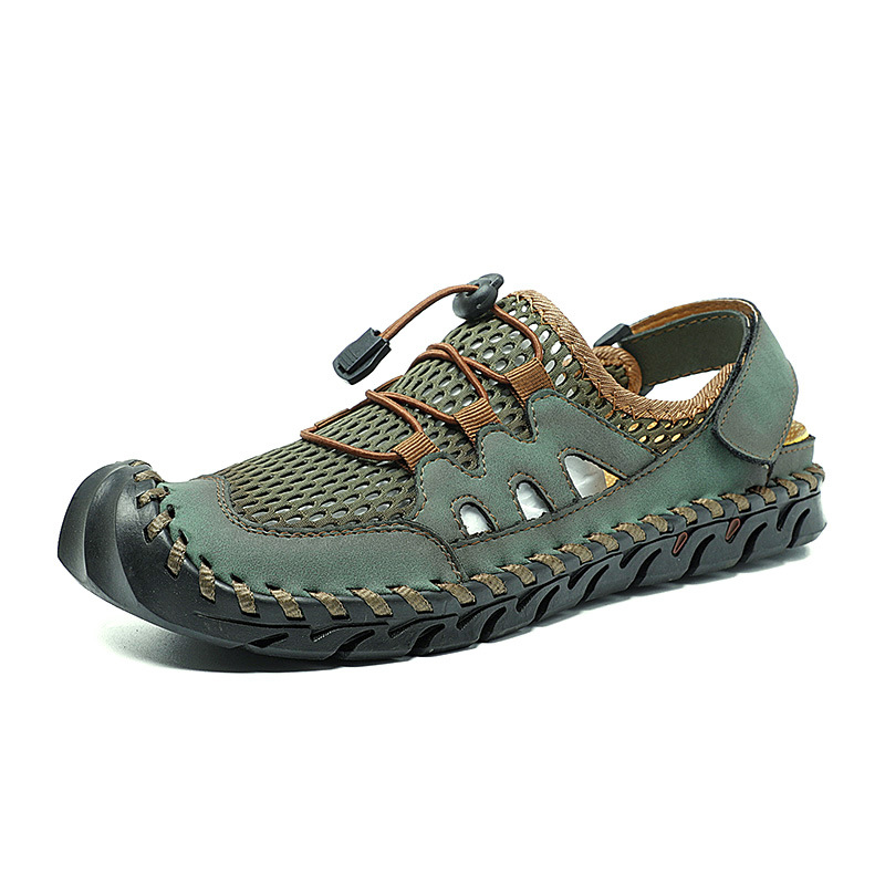 Men Genuine Hand Stitching Breathable Mesh Casual Soft Sandals