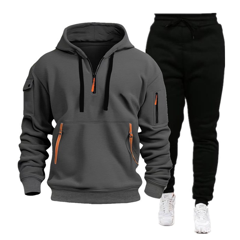 Men's Multi-Pocket Zip-Up Hoodie & Sweatpants Set