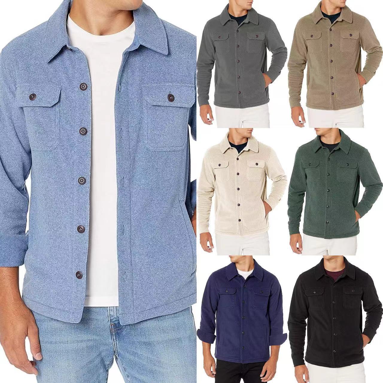 Men's Casual Thickened Long Sleeve Wool Felt Pocket Jacket
