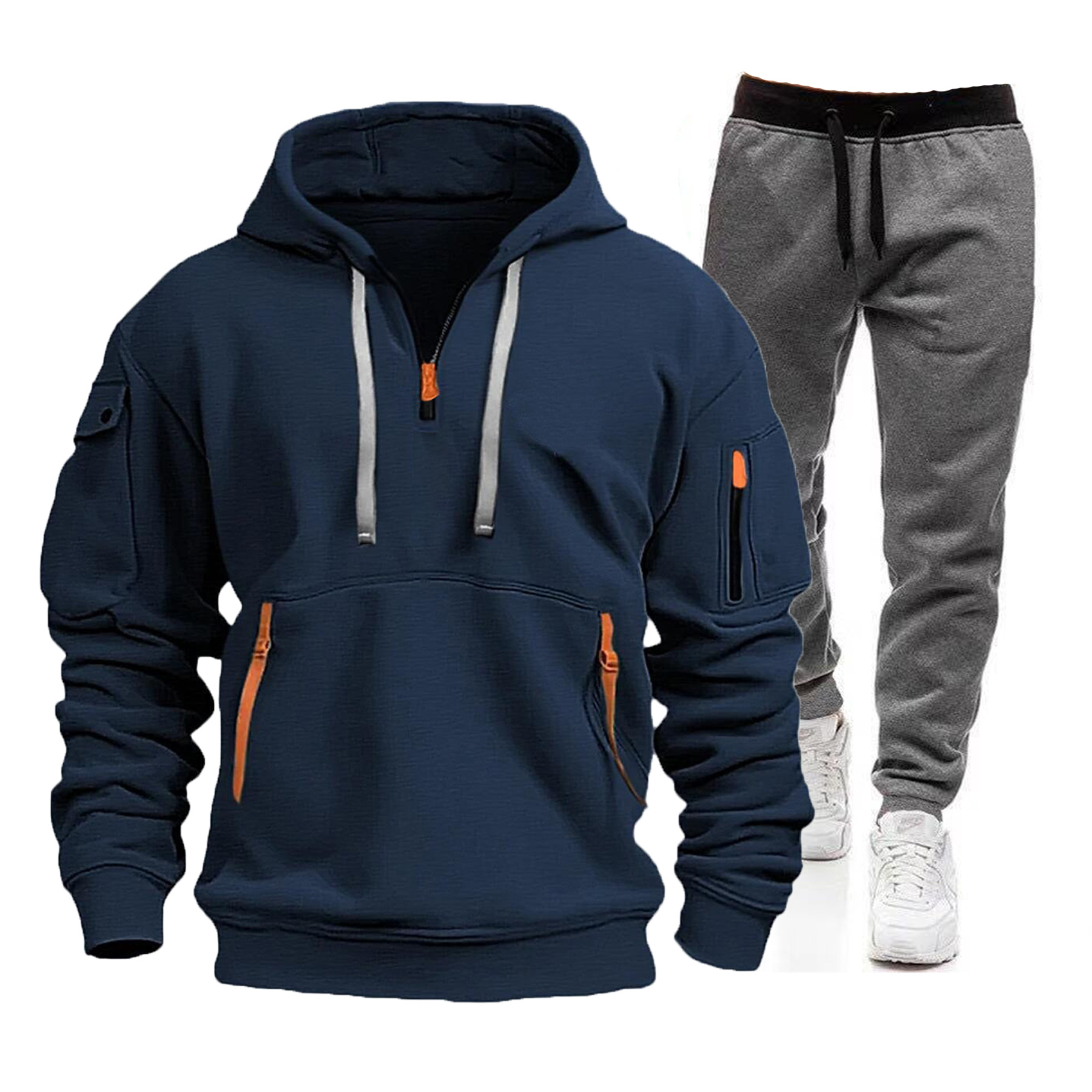 Men's Multi-Pocket Zip-Up Hoodie & Sweatpants Set