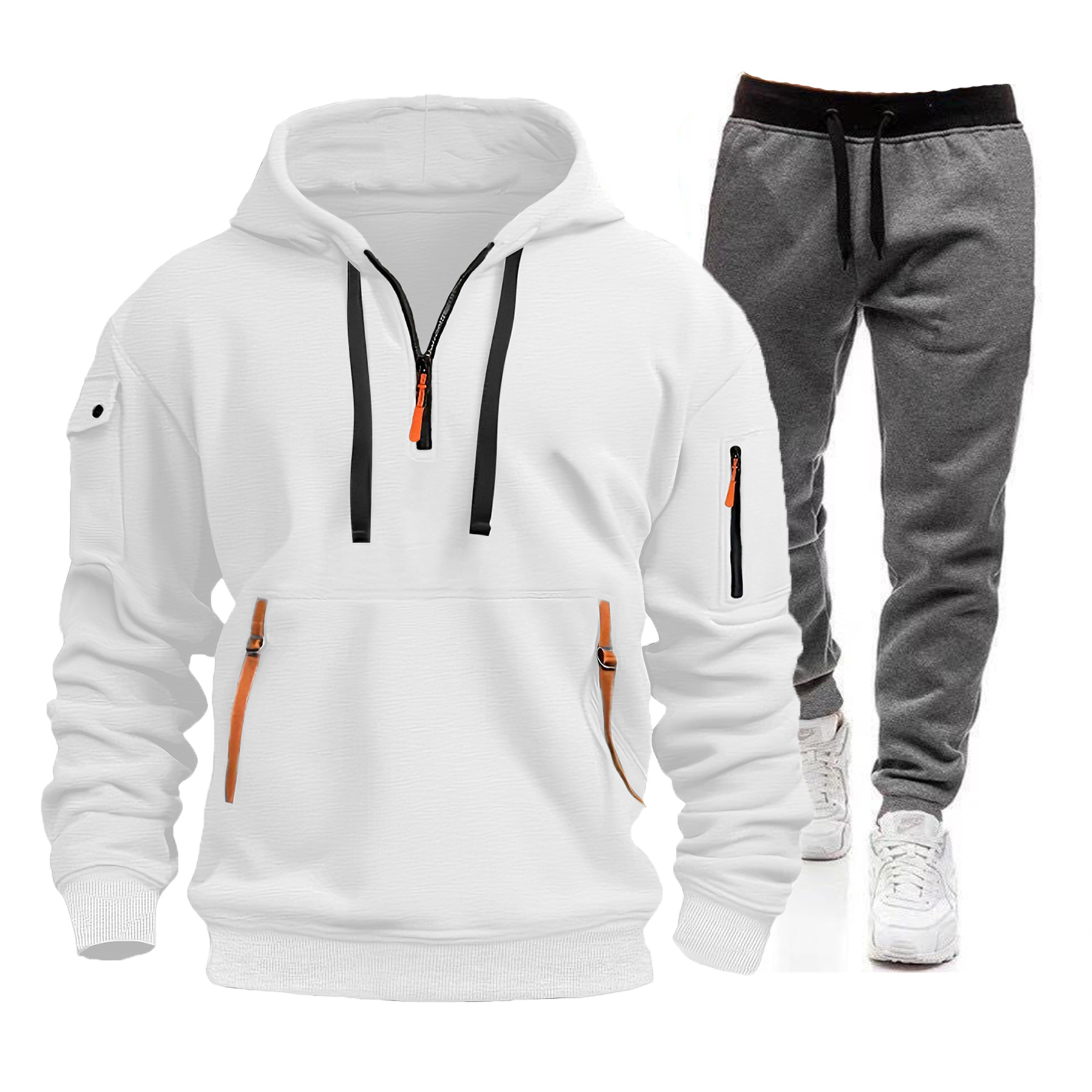 Men's Multi-Pocket Zip-Up Hoodie & Sweatpants Set