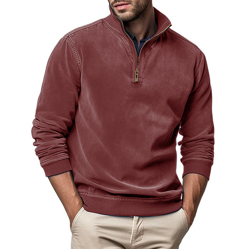 Men's Business Loose Henry Collar Suede Zipper Polo